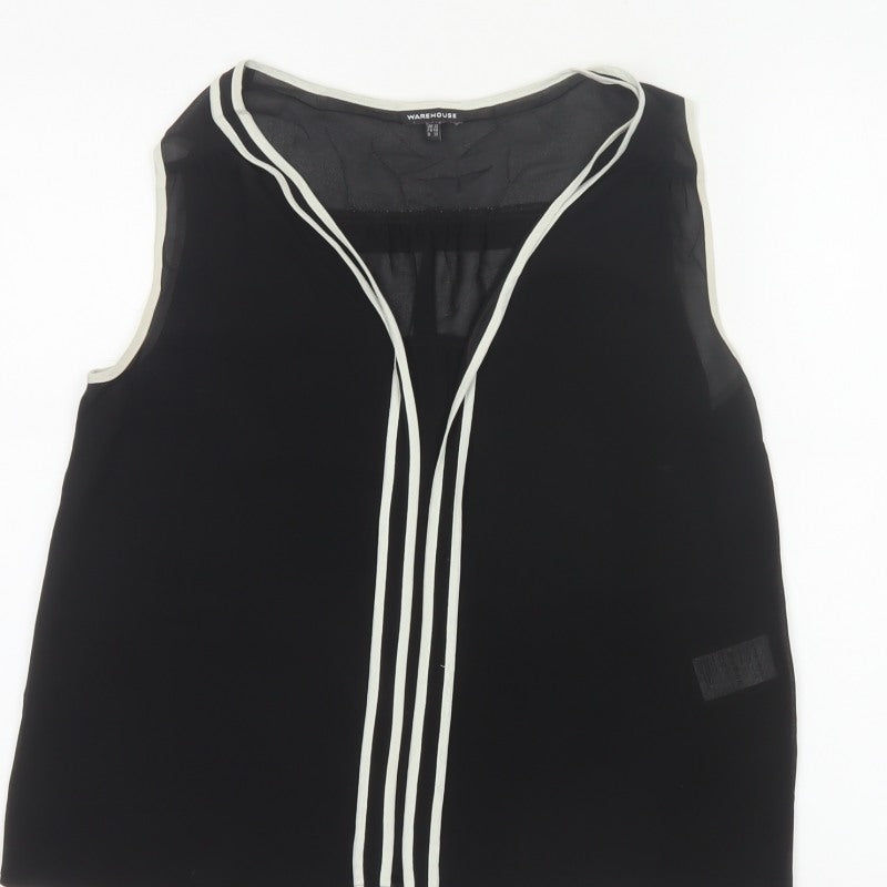 Warehouse Women Black UK 12 Sleeveless V-Neck Contrast Trim Blouse