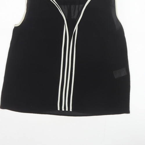 Warehouse Women Black UK 12 Sleeveless V-Neck Contrast Trim Blouse