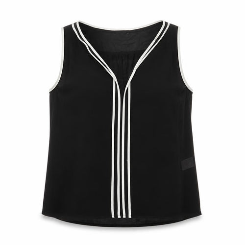 Warehouse Women Black UK 12 Sleeveless V-Neck Contrast Trim Blouse