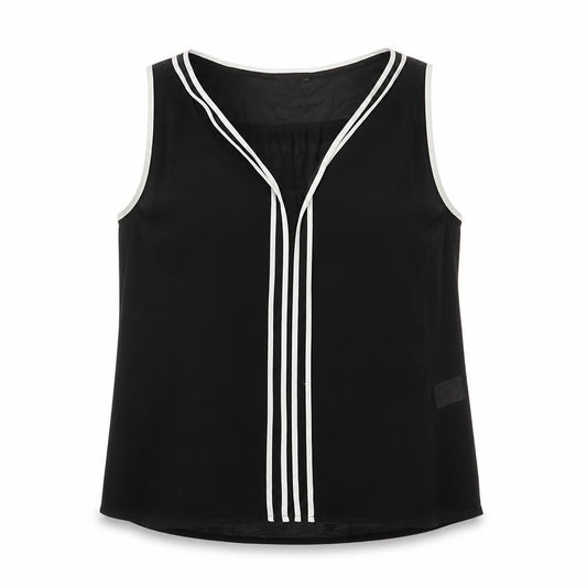 Warehouse Women Black UK 12 Sleeveless V-Neck Contrast Trim Blouse