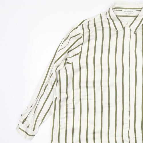 Autograph Women White Green Stripe Basic Button-Up Shirt UK 16