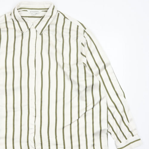Autograph Women White Green Stripe Basic Button-Up Shirt UK 16