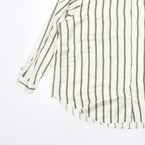 Autograph Women White Green Stripe Basic Button-Up Shirt UK 16