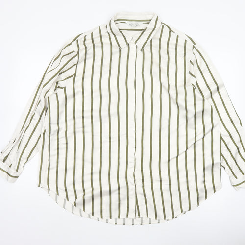 Autograph Women White Green Stripe Basic Button-Up Shirt UK 16