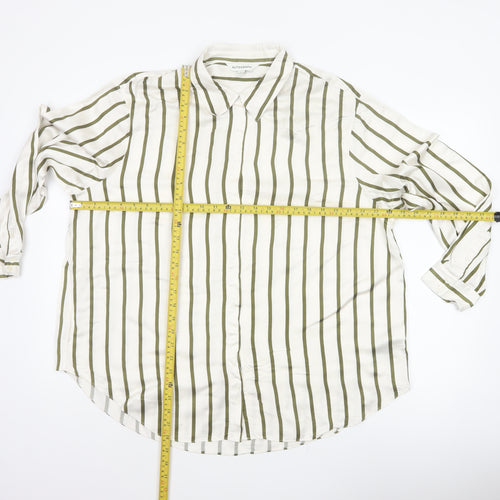 Autograph Women White Green Stripe Basic Button-Up Shirt UK 16