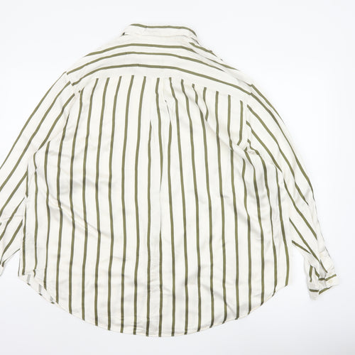 Autograph Women White Green Stripe Basic Button-Up Shirt UK 16