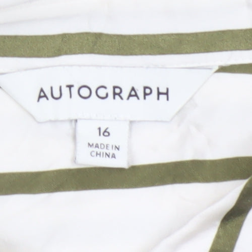 Autograph Women White Green Stripe Basic Button-Up Shirt UK 16
