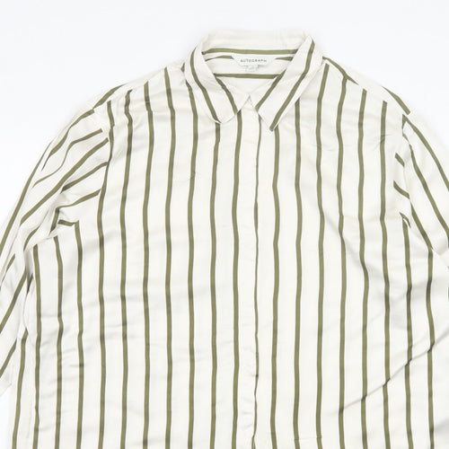 Autograph Women White Green Stripe Basic Button-Up Shirt UK 16