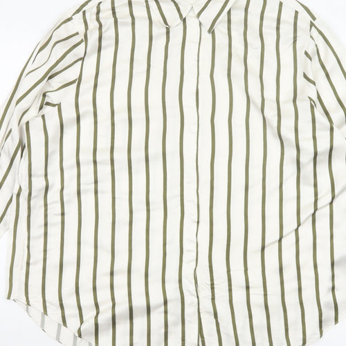 Autograph Women White Green Stripe Basic Button-Up Shirt UK 16