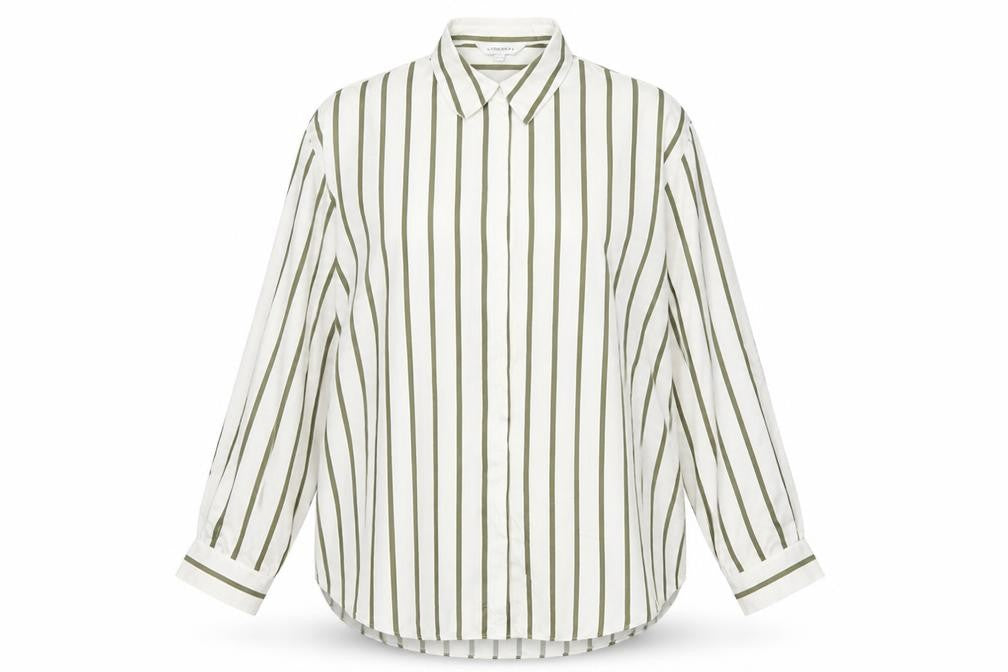 Autograph Women White Green Stripe Basic Button-Up Shirt UK 16
