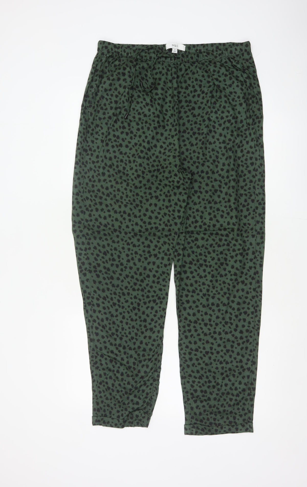 Marks and Spencer Women Green Animal Print Jogger Trousers UK 14 Long