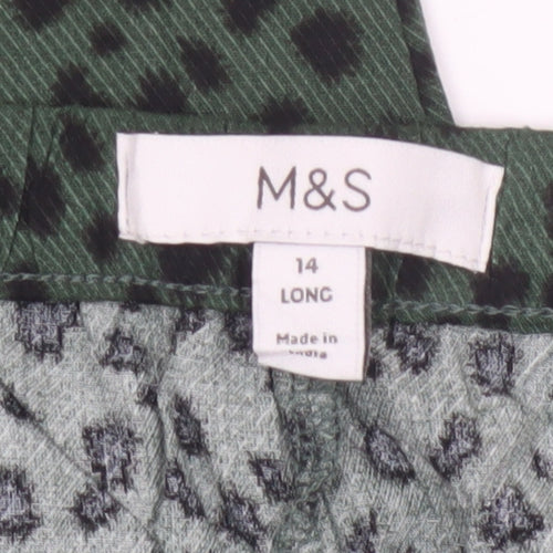 Marks and Spencer Women Green Animal Print Jogger Trousers UK 14 Long