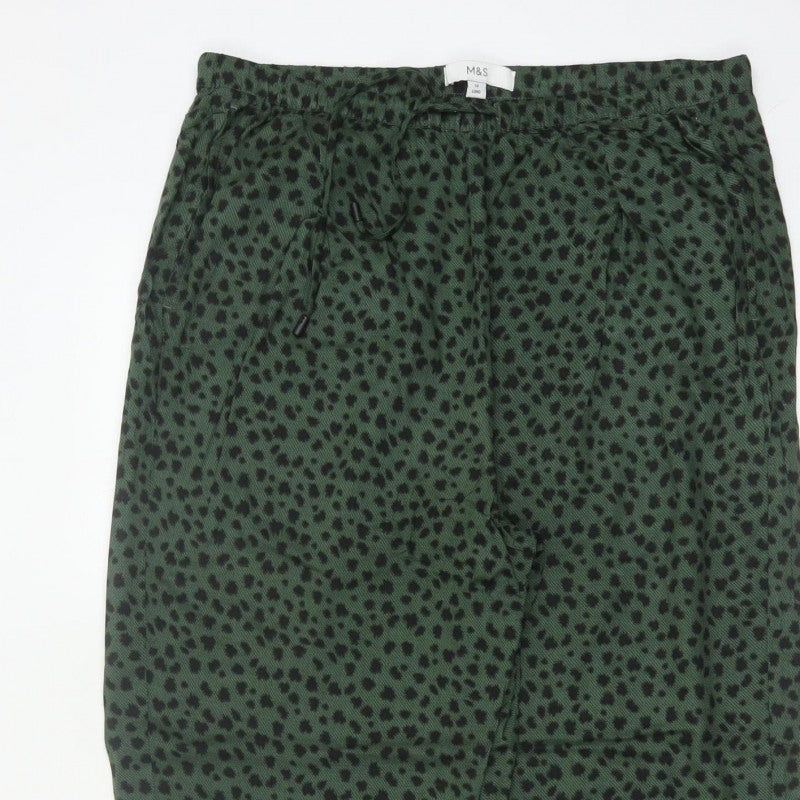 Marks and Spencer Women Green Animal Print Jogger Trousers UK 14 Long