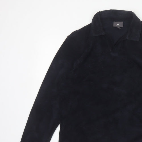 H&M Unisex Black M Regular Fit Collared Fleece Pullover Top
