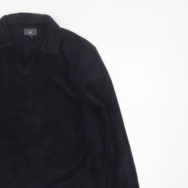 H&M Unisex Black M Regular Fit Collared Fleece Pullover Top
