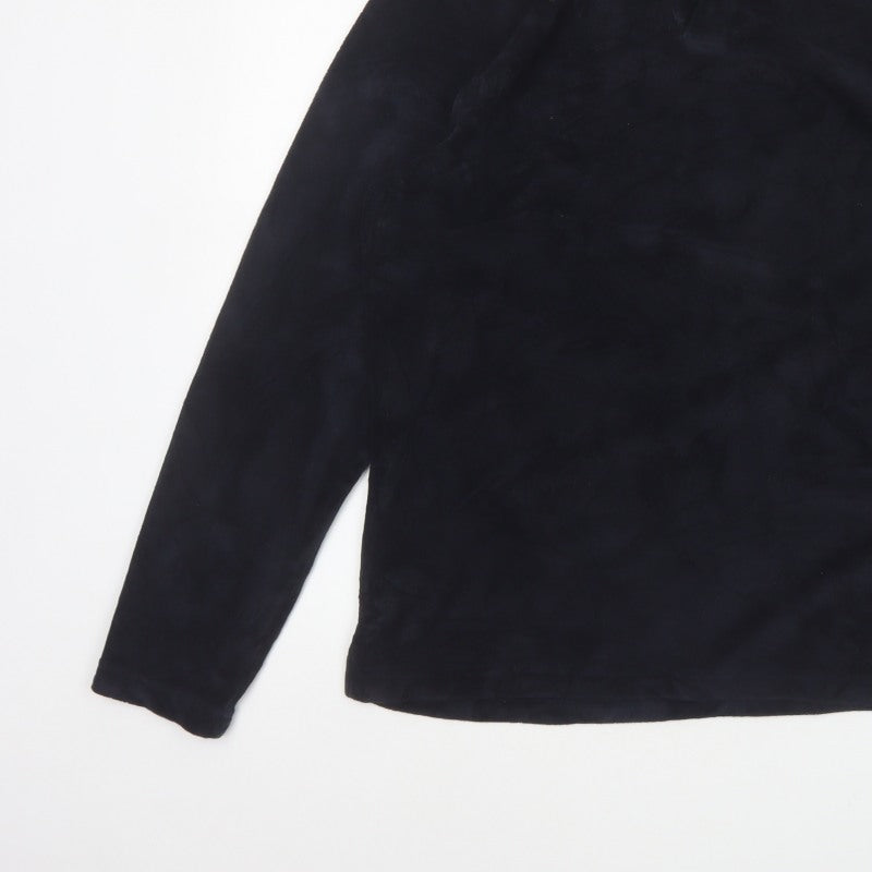 H&M Unisex Black M Regular Fit Collared Fleece Pullover Top
