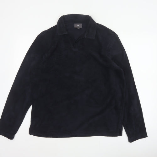 H&M Unisex Black M Regular Fit Collared Fleece Pullover Top