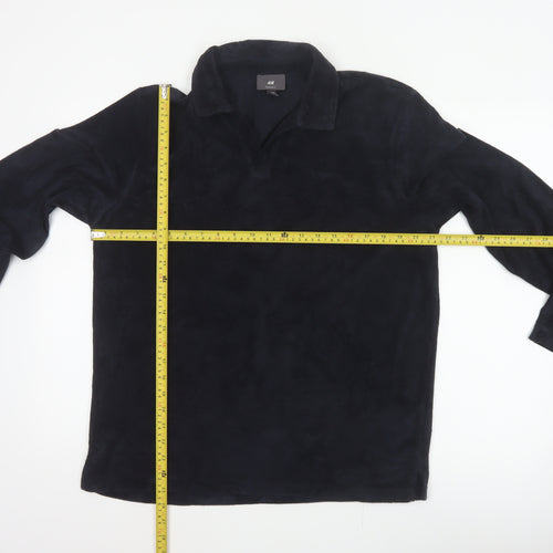 H&M Unisex Black M Regular Fit Collared Fleece Pullover Top
