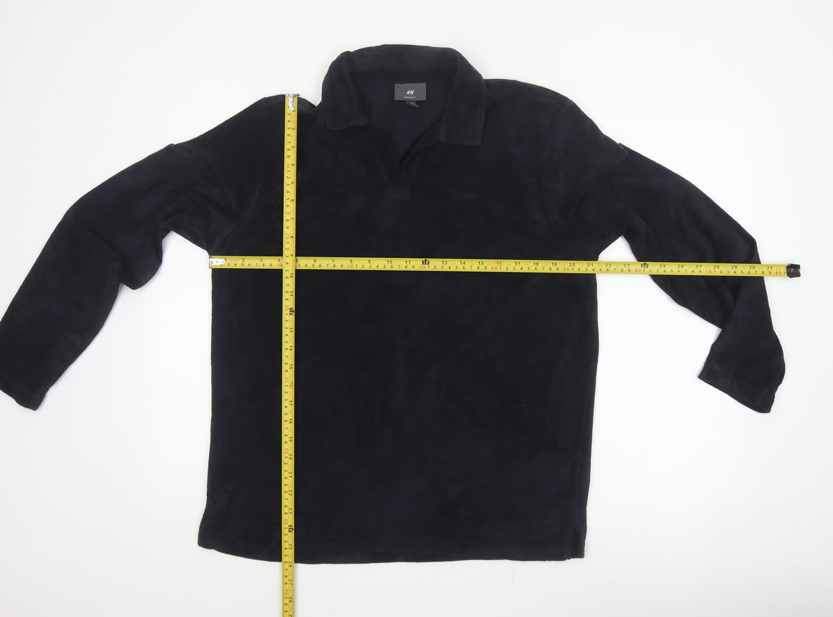 H&M Unisex Black M Regular Fit Collared Fleece Pullover Top