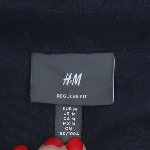 H&M Unisex Black M Regular Fit Collared Fleece Pullover Top
