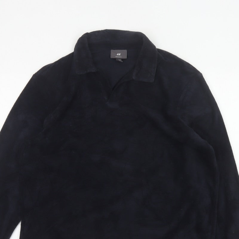 H&M Unisex Black M Regular Fit Collared Fleece Pullover Top