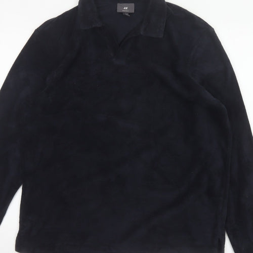 H&M Unisex Black M Regular Fit Collared Fleece Pullover Top
