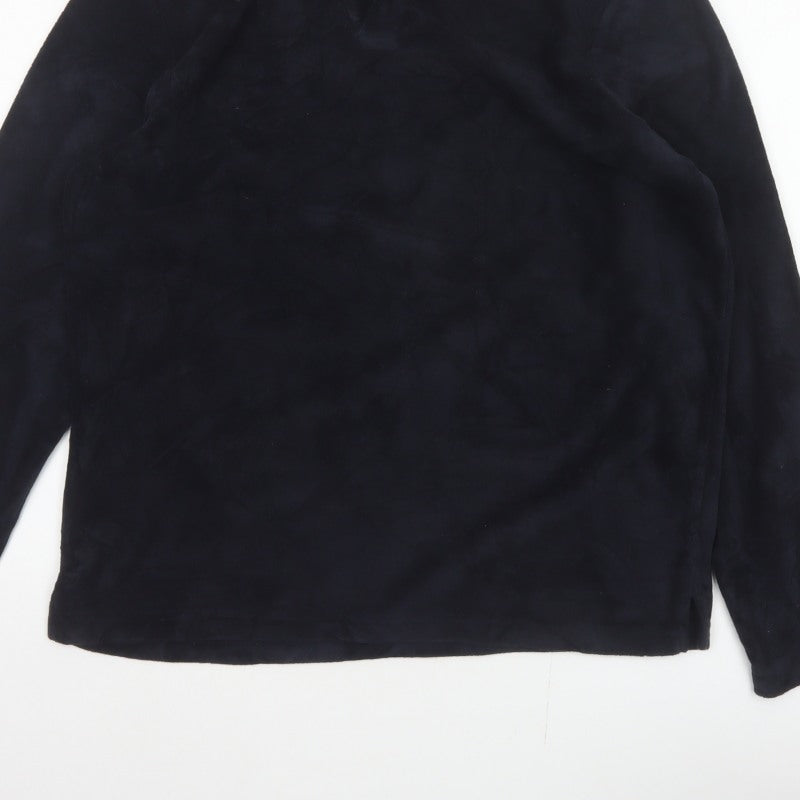 H&M Unisex Black M Regular Fit Collared Fleece Pullover Top