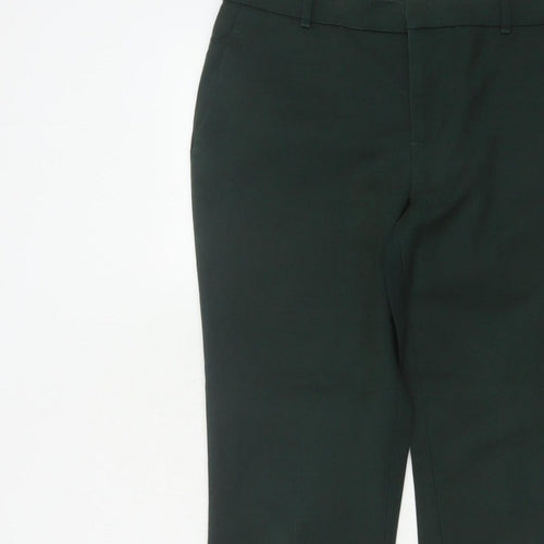 Zara Women Green UK 12 High Rise Tapered Cropped Dress Trousers