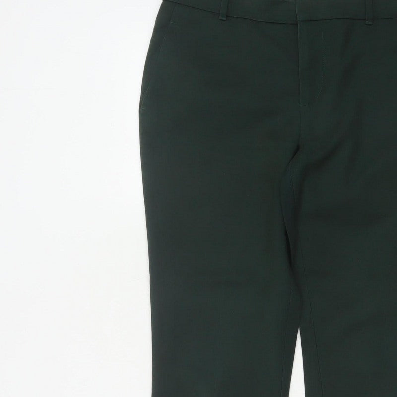 Zara Women Green UK 12 High Rise Tapered Cropped Dress Trousers