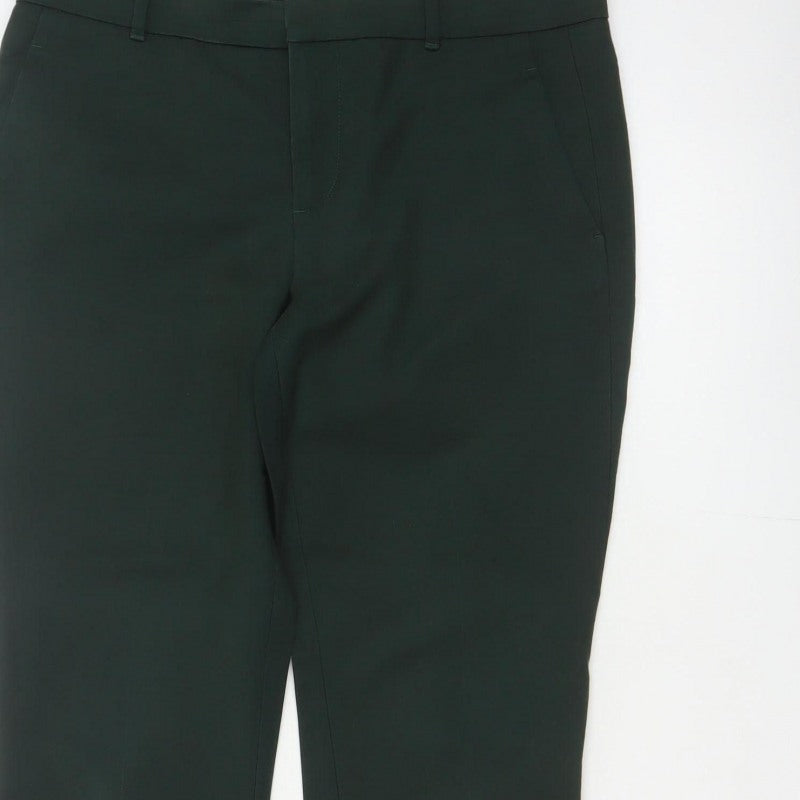 Zara Women Green UK 12 High Rise Tapered Cropped Dress Trousers