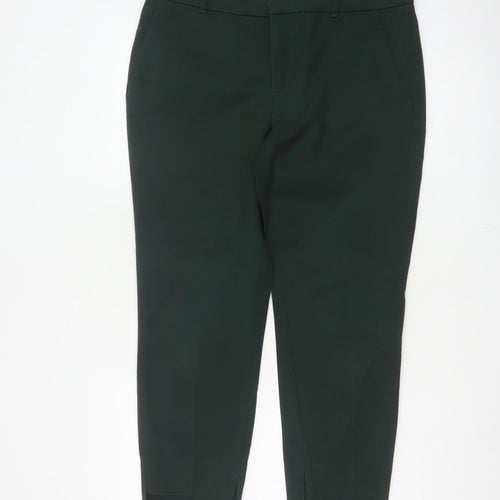 Zara Women Green UK 12 High Rise Tapered Cropped Dress Trousers