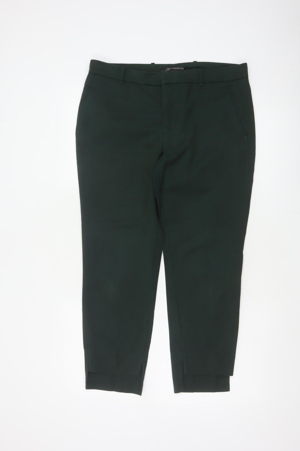 Zara Women Green UK 12 High Rise Tapered Cropped Dress Trousers