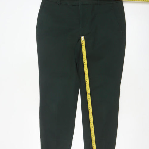 Zara Women Green UK 12 High Rise Tapered Cropped Dress Trousers