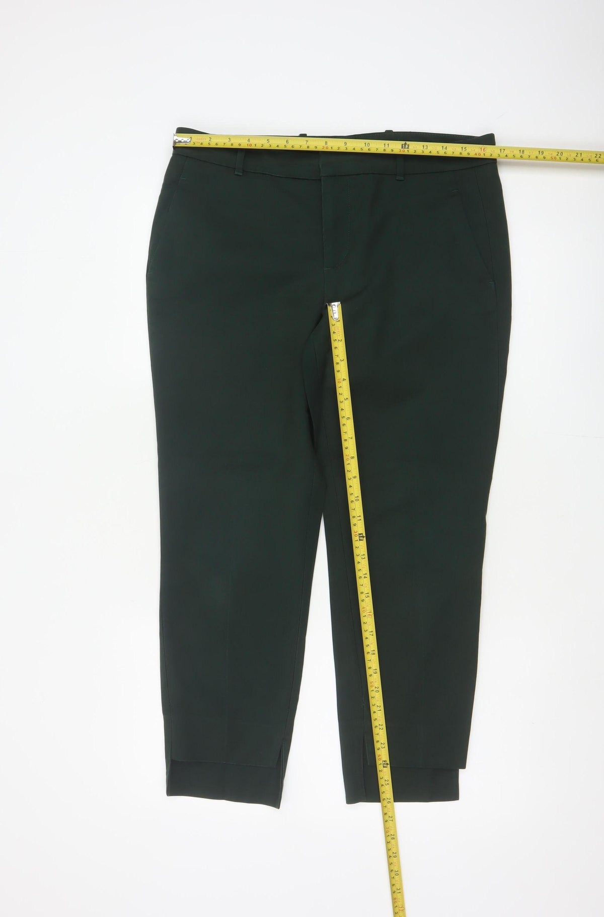 Zara Women Green UK 12 High Rise Tapered Cropped Dress Trousers