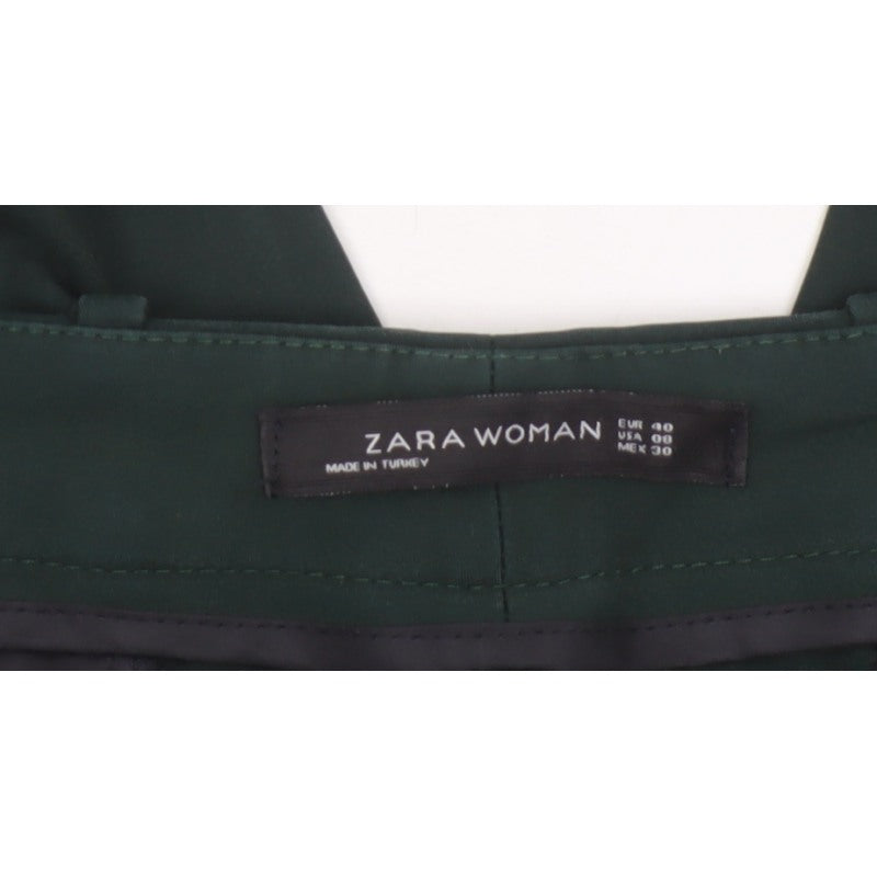 Zara Women Green UK 12 High Rise Tapered Cropped Dress Trousers