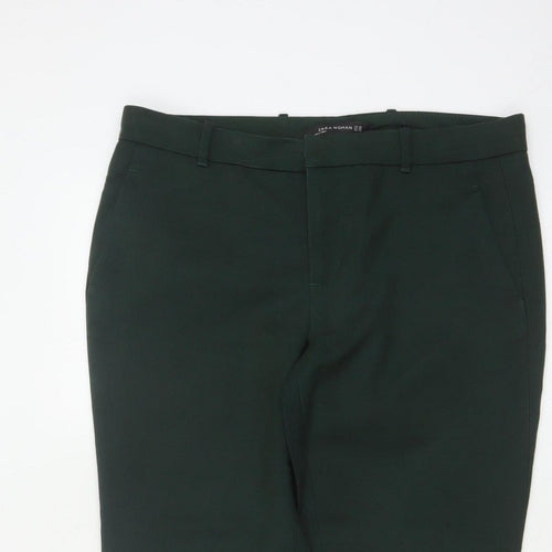 Zara Women Green UK 12 High Rise Tapered Cropped Dress Trousers