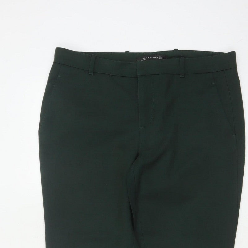 Zara Women Green UK 12 High Rise Tapered Cropped Dress Trousers