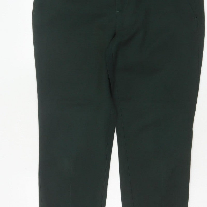 Zara Women Green UK 12 High Rise Tapered Cropped Dress Trousers