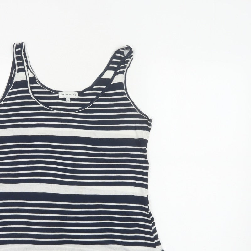 Warehouse Women Blue White UK 12 Striped Viscose Basic Tank Top