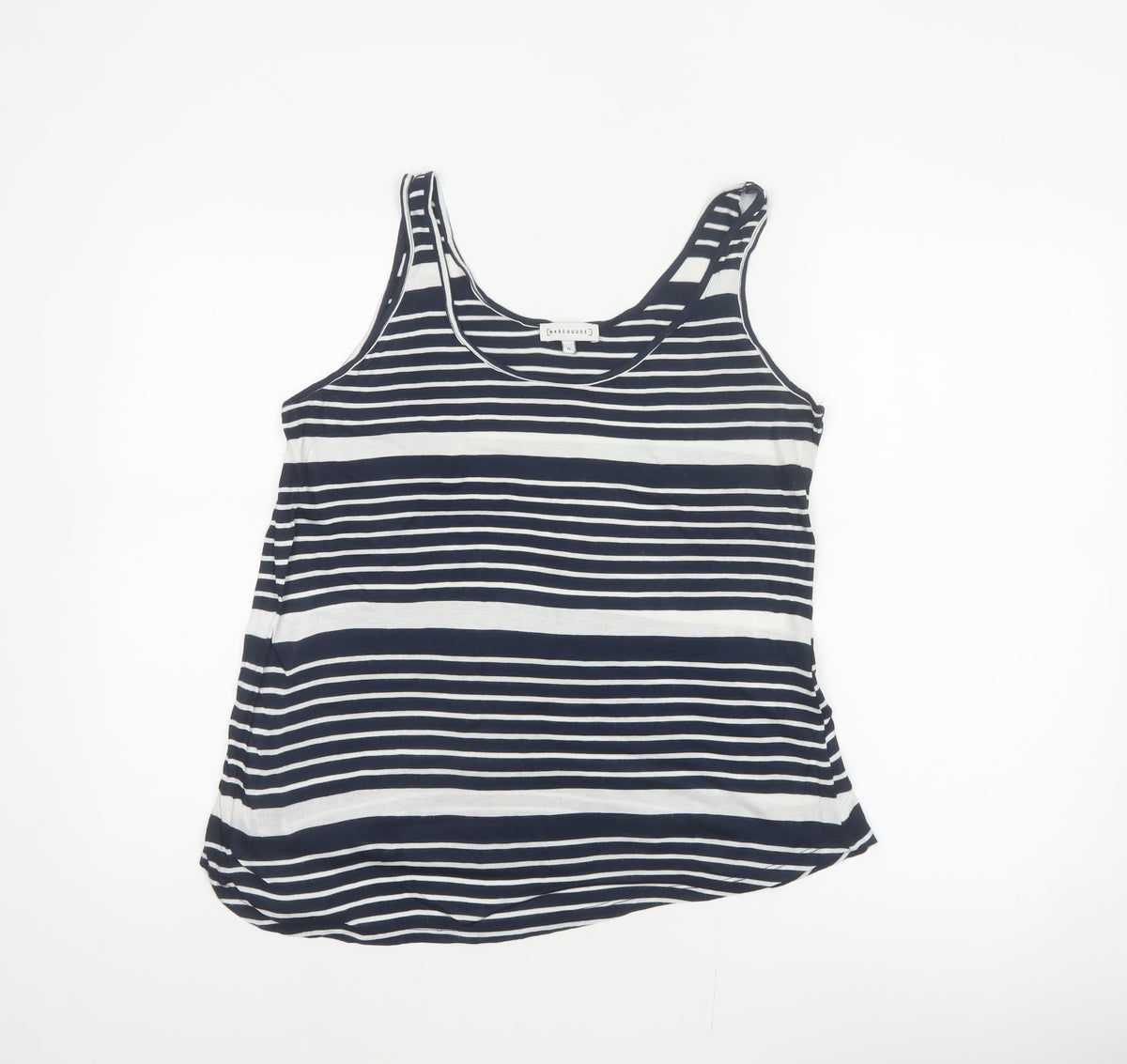 Warehouse Women Blue White UK 12 Striped Viscose Basic Tank Top