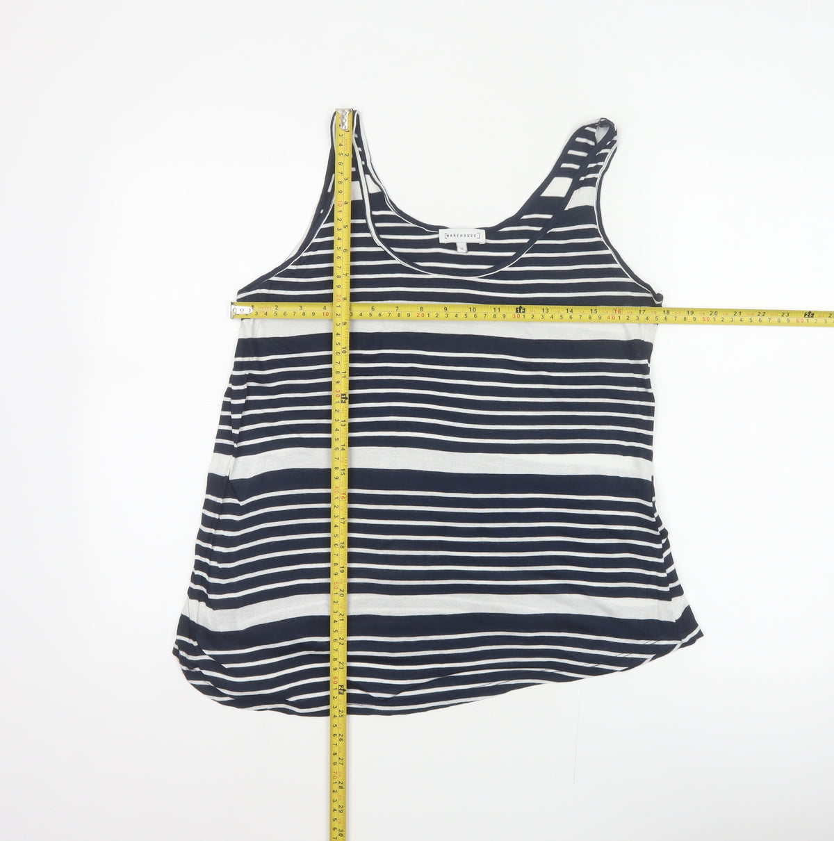 Warehouse Women Blue White UK 12 Striped Viscose Basic Tank Top