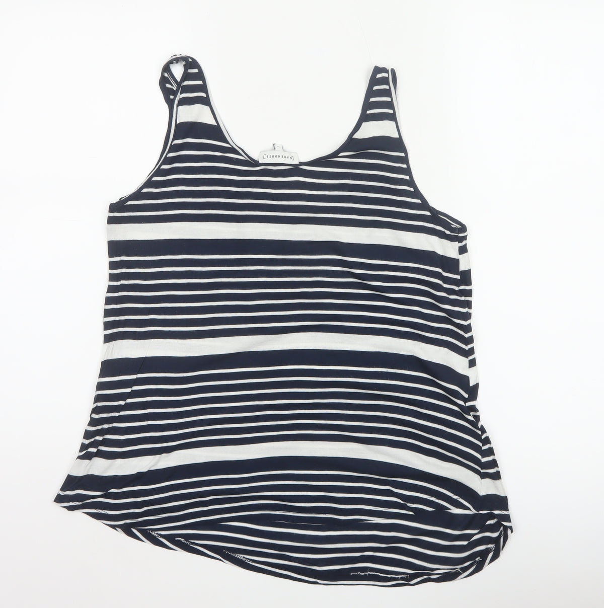 Warehouse Women Blue White UK 12 Striped Viscose Basic Tank Top