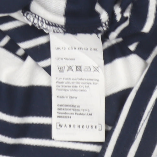 Warehouse Women Blue White UK 12 Striped Viscose Basic Tank Top