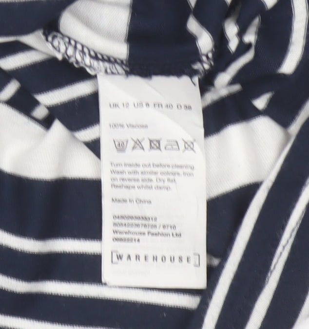 Warehouse Women Blue White UK 12 Striped Viscose Basic Tank Top