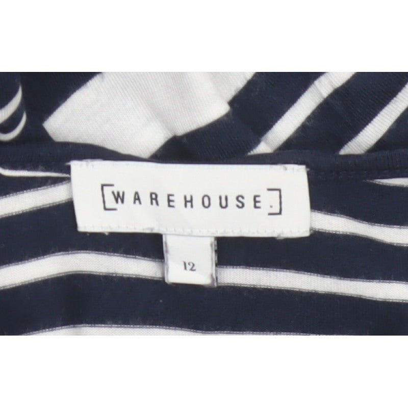 Warehouse Women Blue White UK 12 Striped Viscose Basic Tank Top