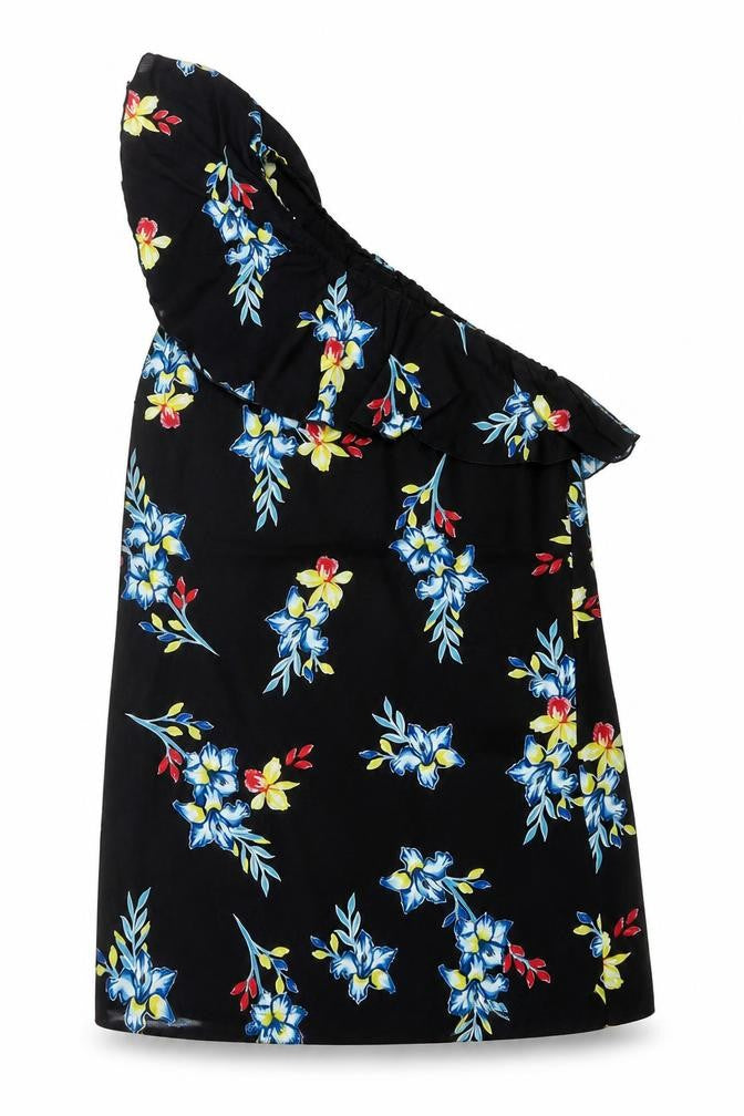 New Look Women Black Floral One Shoulder Ruffle Dress UK 12
