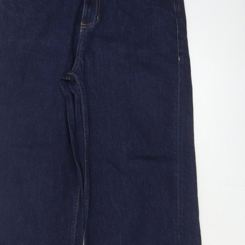 Marks and Spencer Women's Blue UK 10 Long High Rise Wide-Leg Stretch Jeans