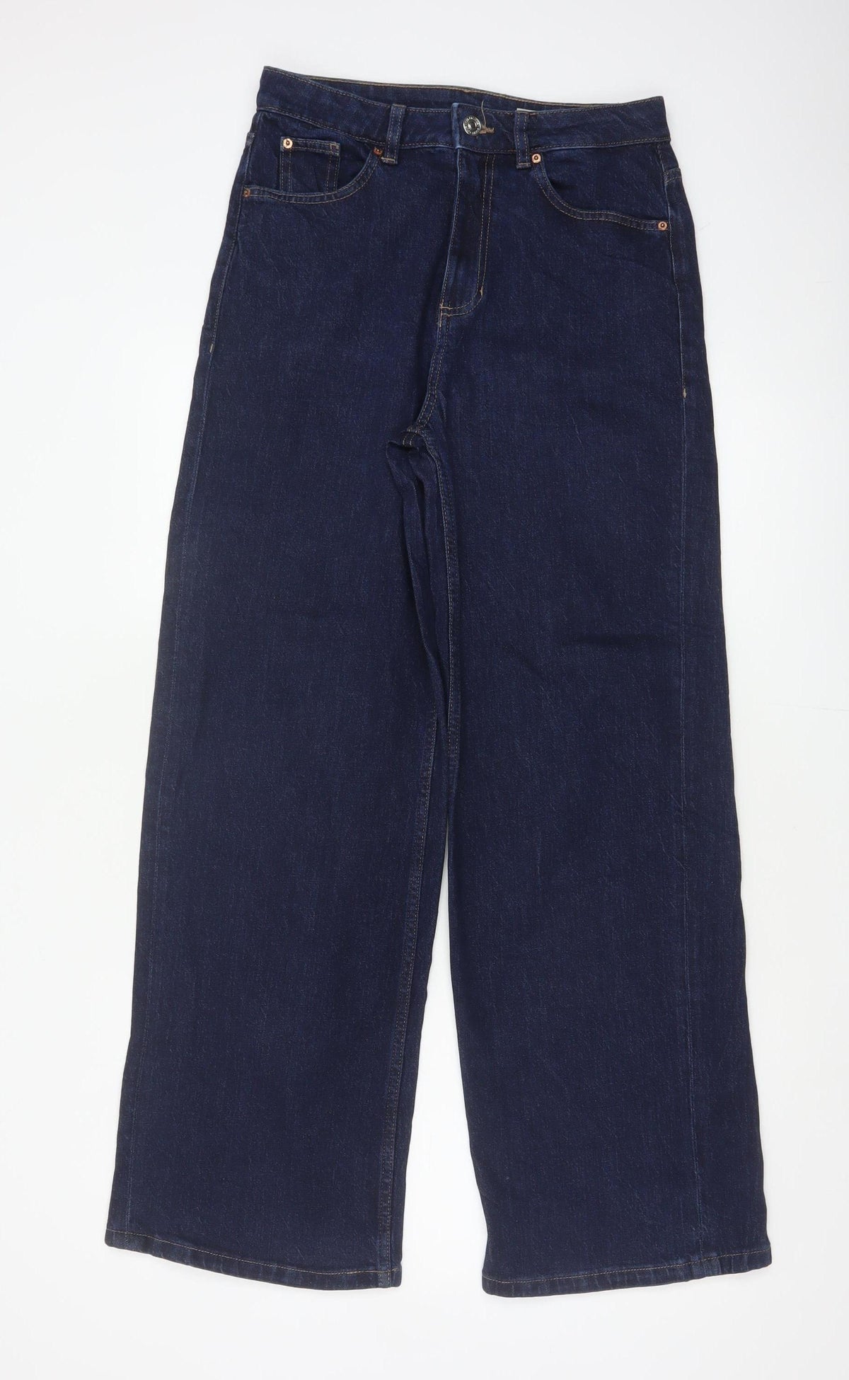 Marks and Spencer Women's Blue UK 10 Long High Rise Wide-Leg Stretch Jeans