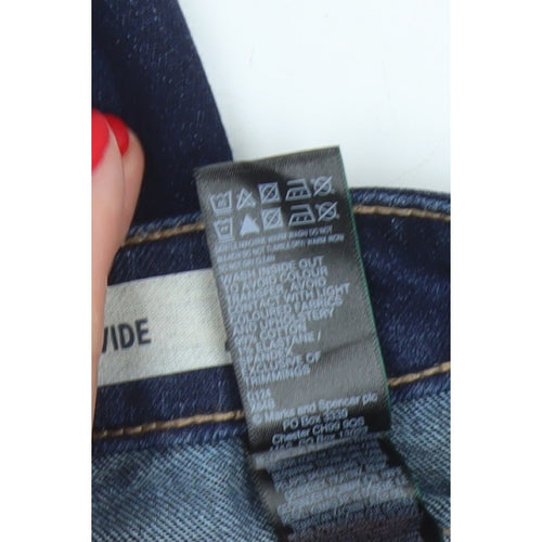 Marks and Spencer Women's Blue UK 10 Long High Rise Wide-Leg Stretch Jeans