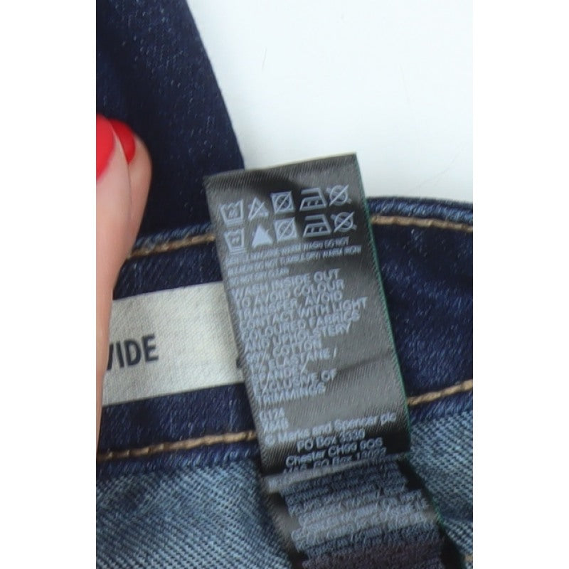 Marks and Spencer Women's Blue UK 10 Long High Rise Wide-Leg Stretch Jeans